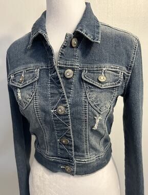 Y2K Cropped Jean Jacket Women's S Western Rhinestone Bling Sexy Hipster Country